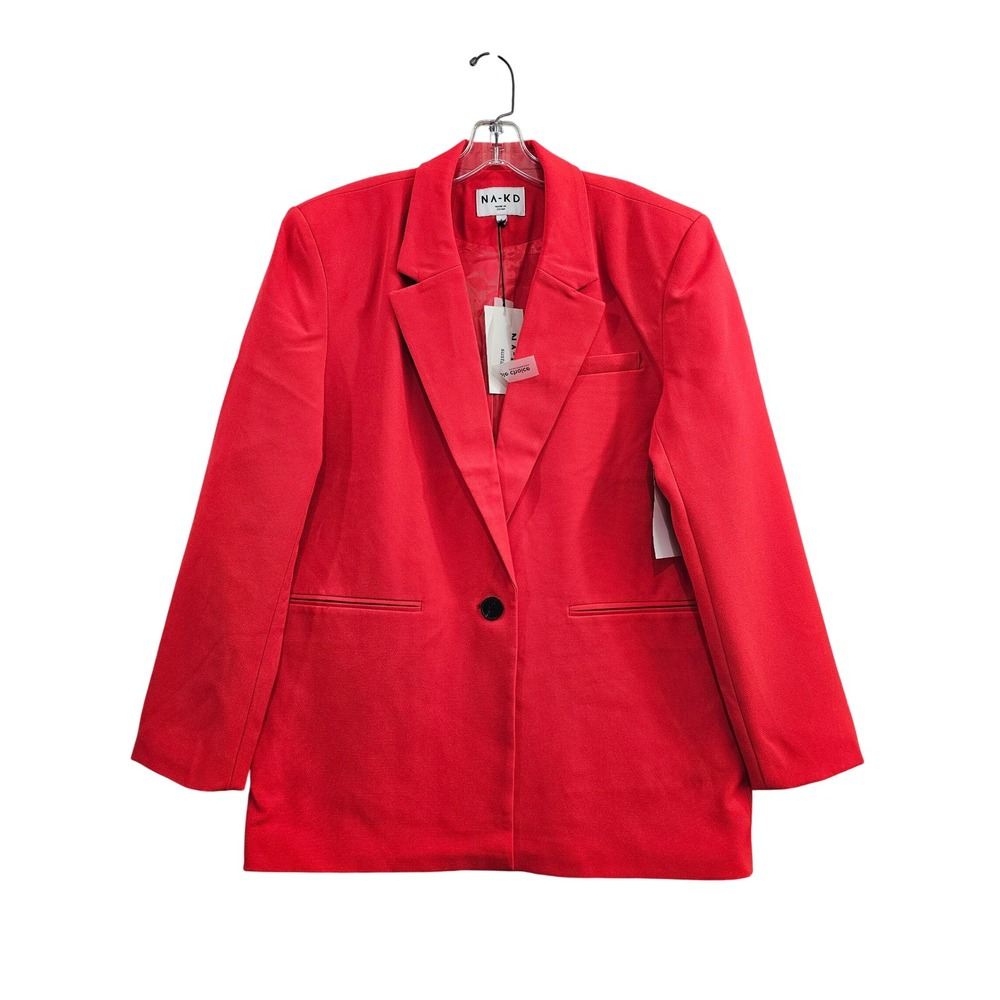 NA-KD Sharp Oversized Blazer Womens EU 36 Red Single Button Notched Lapel NWT